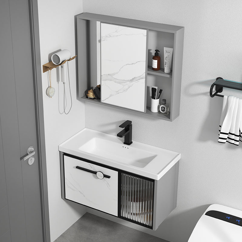 Single Sink Ceramic Bathroom Vanity Modern Gray Rectangular Sink Vanity Clearhalo 'Bathroom Remodel & Bathroom Fixtures' 'Bathroom Vanities' 'bathroom_vanities' 'Home Improvement' 'home_improvement' 'home_improvement_bathroom_vanities' 7230495