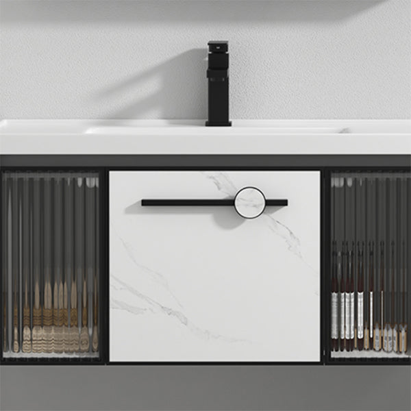 Single Sink Ceramic Bathroom Vanity Modern Gray Rectangular Sink Vanity Clearhalo 'Bathroom Remodel & Bathroom Fixtures' 'Bathroom Vanities' 'bathroom_vanities' 'Home Improvement' 'home_improvement' 'home_improvement_bathroom_vanities' 7230499