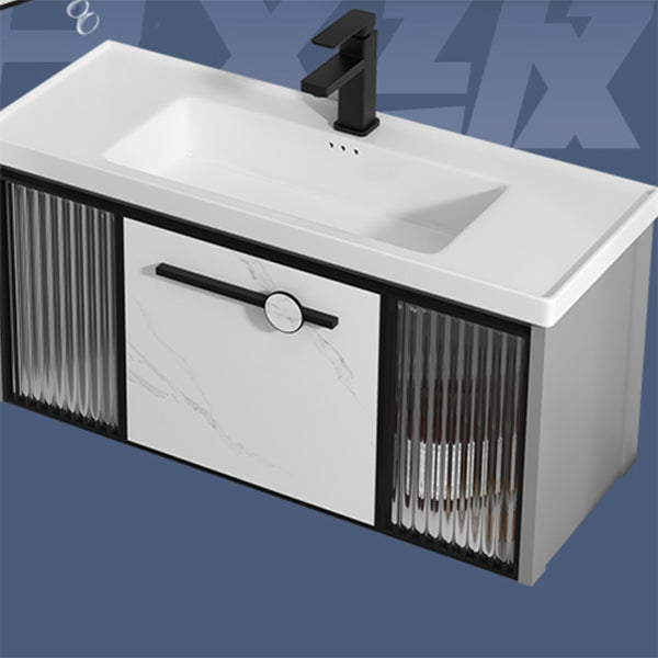 Single Sink Ceramic Bathroom Vanity Modern Gray Rectangular Sink Vanity Clearhalo 'Bathroom Remodel & Bathroom Fixtures' 'Bathroom Vanities' 'bathroom_vanities' 'Home Improvement' 'home_improvement' 'home_improvement_bathroom_vanities' 7230503