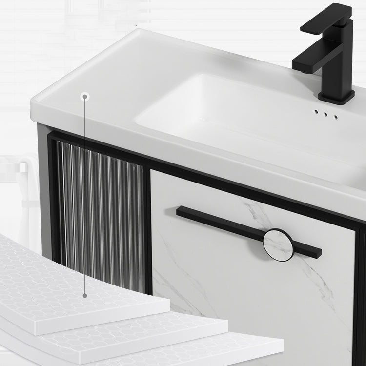 Single Sink Ceramic Bathroom Vanity Modern Gray Rectangular Sink Vanity Clearhalo 'Bathroom Remodel & Bathroom Fixtures' 'Bathroom Vanities' 'bathroom_vanities' 'Home Improvement' 'home_improvement' 'home_improvement_bathroom_vanities' 7230504