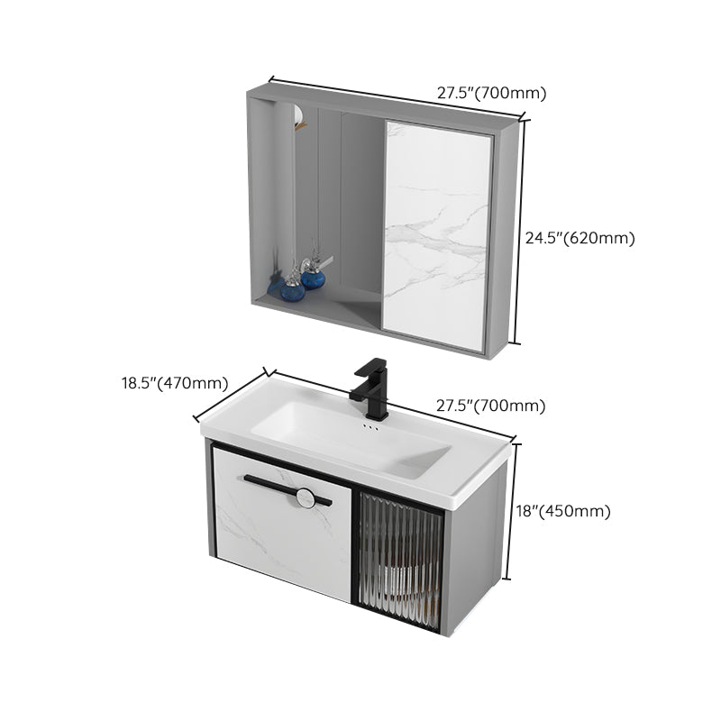 Single Sink Ceramic Bathroom Vanity Modern Gray Rectangular Sink Vanity Clearhalo 'Bathroom Remodel & Bathroom Fixtures' 'Bathroom Vanities' 'bathroom_vanities' 'Home Improvement' 'home_improvement' 'home_improvement_bathroom_vanities' 7230512