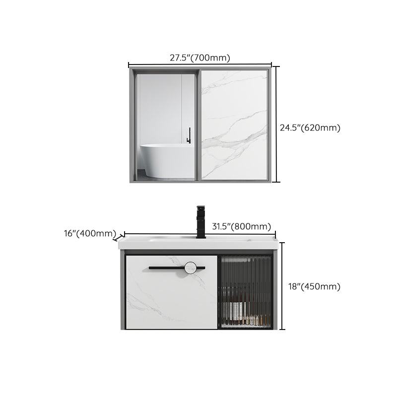 Single Sink Ceramic Bathroom Vanity Modern Gray Rectangular Sink Vanity Clearhalo 'Bathroom Remodel & Bathroom Fixtures' 'Bathroom Vanities' 'bathroom_vanities' 'Home Improvement' 'home_improvement' 'home_improvement_bathroom_vanities' 7230513