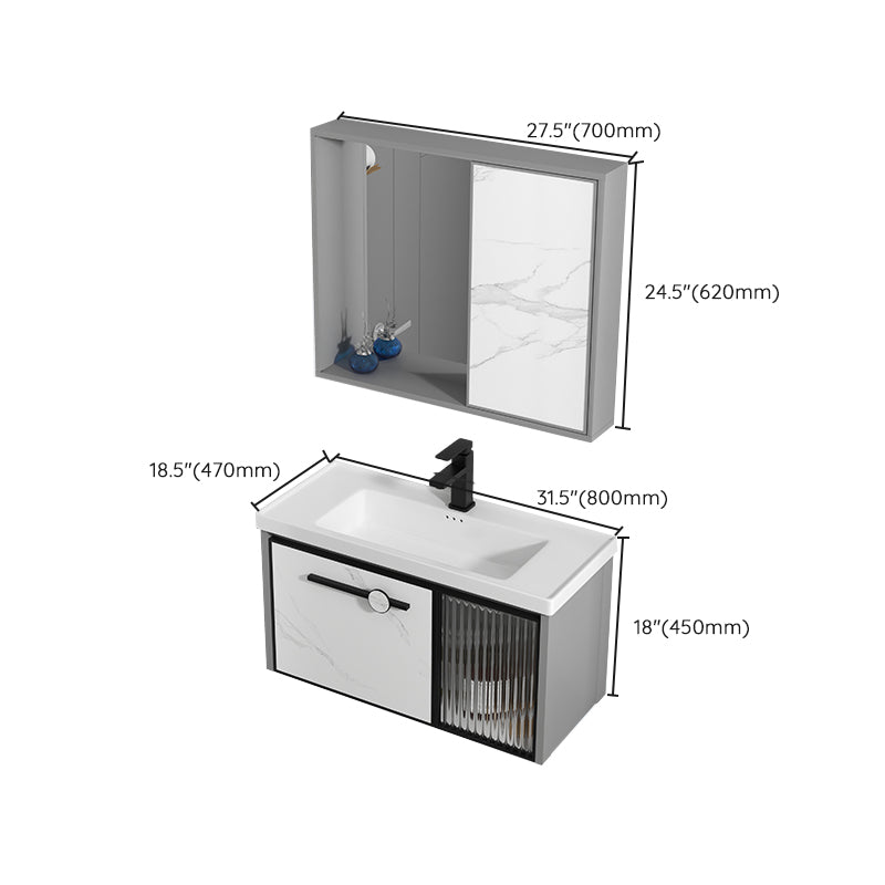 Single Sink Ceramic Bathroom Vanity Modern Gray Rectangular Sink Vanity Clearhalo 'Bathroom Remodel & Bathroom Fixtures' 'Bathroom Vanities' 'bathroom_vanities' 'Home Improvement' 'home_improvement' 'home_improvement_bathroom_vanities' 7230514