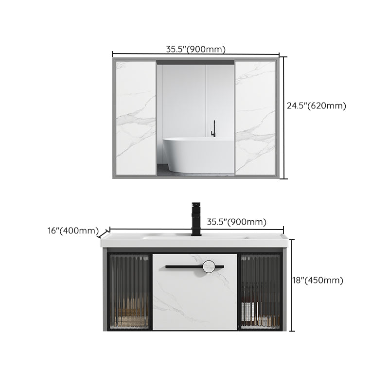 Single Sink Ceramic Bathroom Vanity Modern Gray Rectangular Sink Vanity Clearhalo 'Bathroom Remodel & Bathroom Fixtures' 'Bathroom Vanities' 'bathroom_vanities' 'Home Improvement' 'home_improvement' 'home_improvement_bathroom_vanities' 7230515