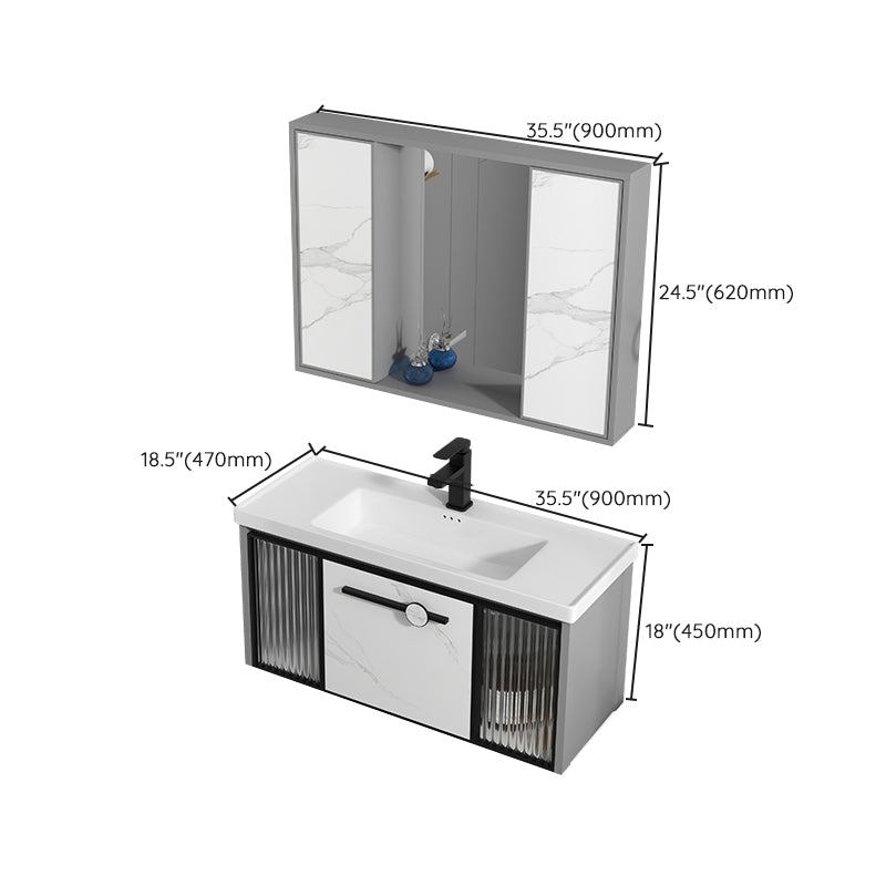 Single Sink Ceramic Bathroom Vanity Modern Gray Rectangular Sink Vanity Clearhalo 'Bathroom Remodel & Bathroom Fixtures' 'Bathroom Vanities' 'bathroom_vanities' 'Home Improvement' 'home_improvement' 'home_improvement_bathroom_vanities' 7230516