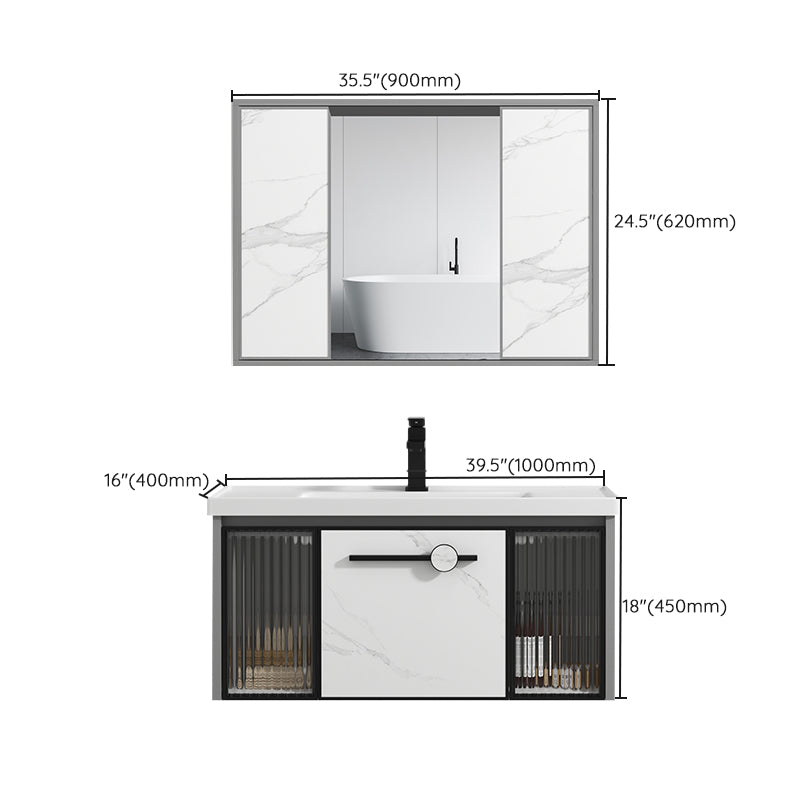 Single Sink Ceramic Bathroom Vanity Modern Gray Rectangular Sink Vanity Clearhalo 'Bathroom Remodel & Bathroom Fixtures' 'Bathroom Vanities' 'bathroom_vanities' 'Home Improvement' 'home_improvement' 'home_improvement_bathroom_vanities' 7230517