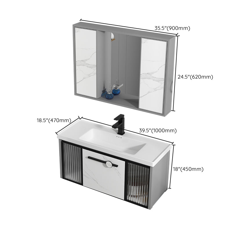 Single Sink Ceramic Bathroom Vanity Modern Gray Rectangular Sink Vanity Clearhalo 'Bathroom Remodel & Bathroom Fixtures' 'Bathroom Vanities' 'bathroom_vanities' 'Home Improvement' 'home_improvement' 'home_improvement_bathroom_vanities' 7230518