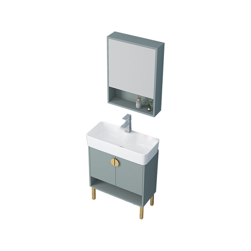 Rectangular Freestanding Bathroom Vanity Glam Green Single-Sink Vanity Set Vanity & Faucet & Mirror Cabinet 23.6"L x 11.8"W x 33.5"H Clearhalo 'Bathroom Remodel & Bathroom Fixtures' 'Bathroom Vanities' 'bathroom_vanities' 'Home Improvement' 'home_improvement' 'home_improvement_bathroom_vanities' 7230521