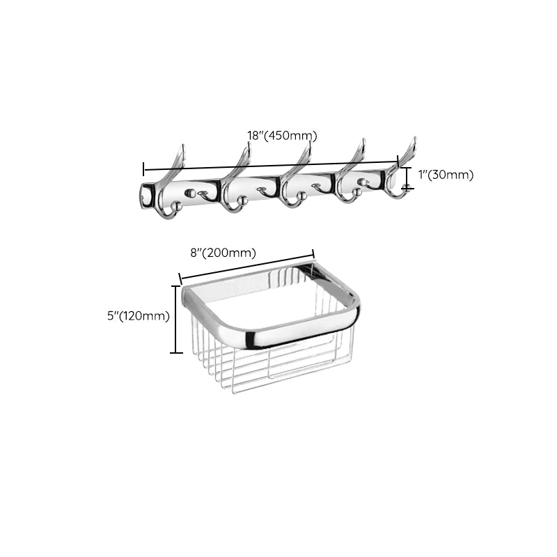 Contemporary Silver Bathroom Set with Bath Shelf and Towel Bar Clearhalo 'Bathroom Hardware Sets' 'Bathroom Hardware' 'Bathroom Remodel & Bathroom Fixtures' 'bathroom_hardware_sets' 'Home Improvement' 'home_improvement' 'home_improvement_bathroom_hardware_sets' 7231133