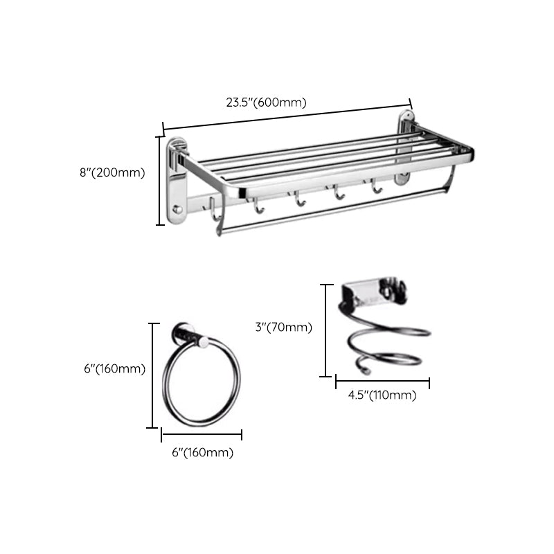 Contemporary Style Silver Metal Bathroom Accessory as Individual or as a Set Clearhalo 'Bathroom Hardware Sets' 'Bathroom Hardware' 'Bathroom Remodel & Bathroom Fixtures' 'bathroom_hardware_sets' 'Home Improvement' 'home_improvement' 'home_improvement_bathroom_hardware_sets' 7231134