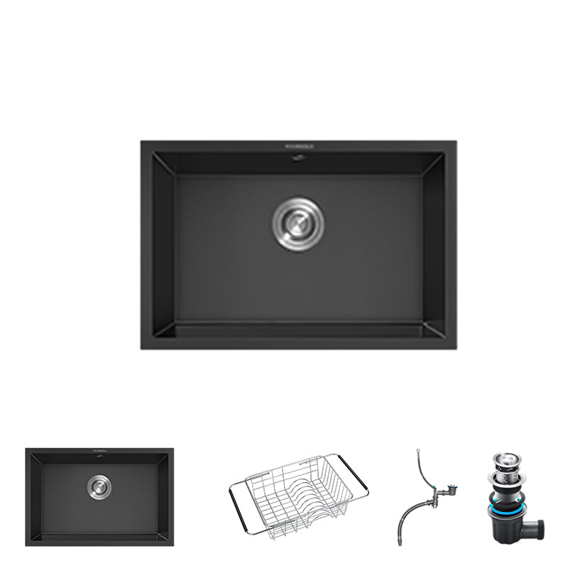 Quartz Kitchen Sink Rectangular Shape Kitchen Sink with Single Bowl Black Sink Only None Clearhalo 'Home Improvement' 'home_improvement' 'home_improvement_kitchen_sinks' 'Kitchen Remodel & Kitchen Fixtures' 'Kitchen Sinks & Faucet Components' 'Kitchen Sinks' 'kitchen_sinks' 7231137