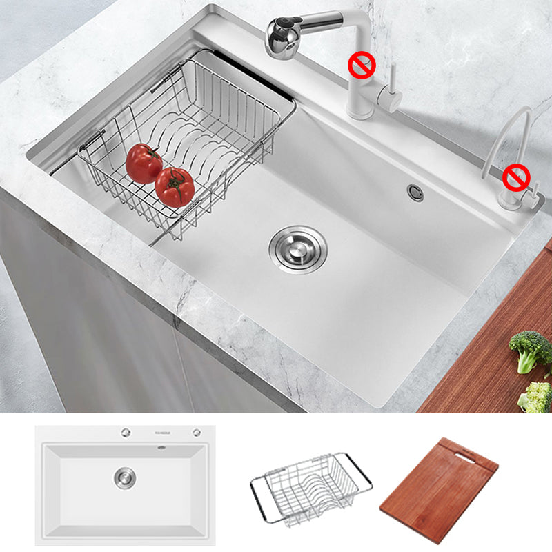 Quartz Kitchen Sink Modern Single Bowl Kitchen Sink with Strainer White Sink Only None Clearhalo 'Home Improvement' 'home_improvement' 'home_improvement_kitchen_sinks' 'Kitchen Remodel & Kitchen Fixtures' 'Kitchen Sinks & Faucet Components' 'Kitchen Sinks' 'kitchen_sinks' 7231160