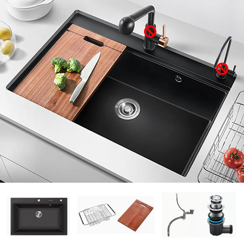 Quartz Kitchen Sink Modern Single Bowl Kitchen Sink with Strainer Black Sink Only None Clearhalo 'Home Improvement' 'home_improvement' 'home_improvement_kitchen_sinks' 'Kitchen Remodel & Kitchen Fixtures' 'Kitchen Sinks & Faucet Components' 'Kitchen Sinks' 'kitchen_sinks' 7231164