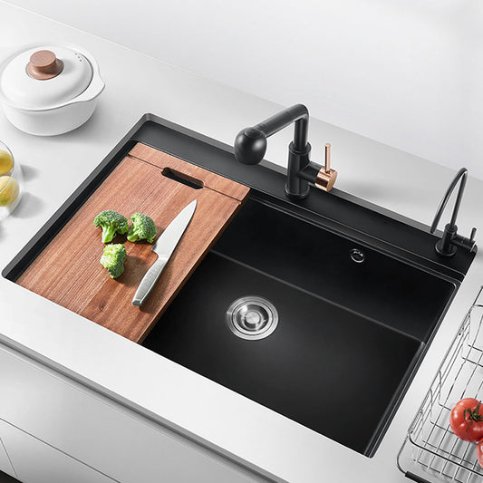 Quartz Kitchen Sink Modern Single Bowl Kitchen Sink with Strainer Clearhalo 'Home Improvement' 'home_improvement' 'home_improvement_kitchen_sinks' 'Kitchen Remodel & Kitchen Fixtures' 'Kitchen Sinks & Faucet Components' 'Kitchen Sinks' 'kitchen_sinks' 7231165