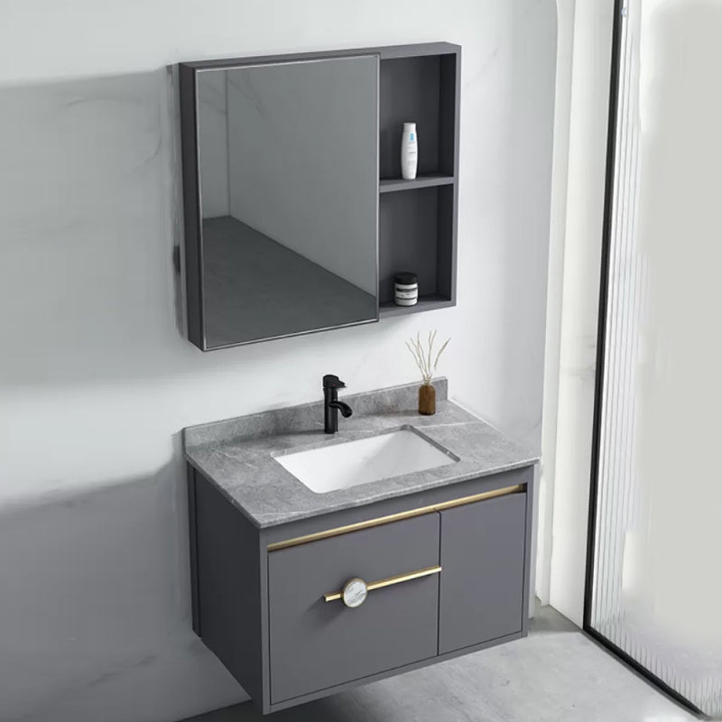 Glam Bathroom Vanity Set Wall Mount Faucet Included Bathroom Sink Vanity Vanity & Faucet & Mirror Cabinet 28"L x 19"W x 18"H Stone Clearhalo 'Bathroom Remodel & Bathroom Fixtures' 'Bathroom Vanities' 'bathroom_vanities' 'Home Improvement' 'home_improvement' 'home_improvement_bathroom_vanities' 7231443