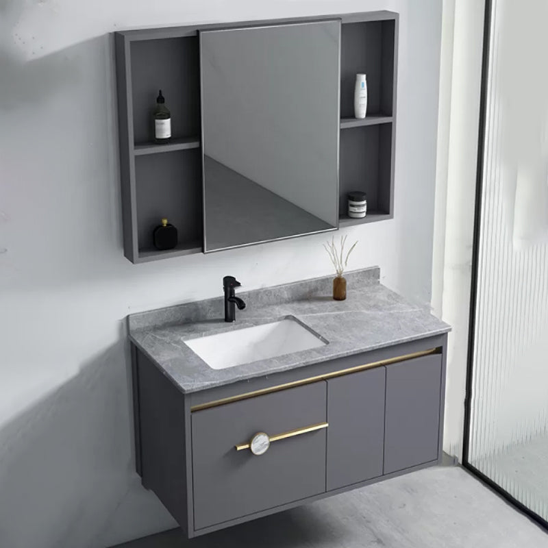 Glam Bathroom Vanity Set Wall Mount Faucet Included Bathroom Sink Vanity Vanity & Faucet & Mirror Cabinet 35"L x 19"W x 18"H Stone Clearhalo 'Bathroom Remodel & Bathroom Fixtures' 'Bathroom Vanities' 'bathroom_vanities' 'Home Improvement' 'home_improvement' 'home_improvement_bathroom_vanities' 7231448