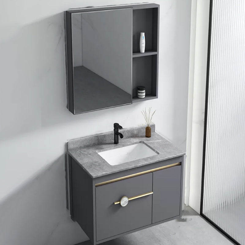 Glam Bathroom Vanity Set Wall Mount Faucet Included Bathroom Sink Vanity Vanity & Faucet & Mirror Cabinet 24"L x 16"W x 18"H Stone Clearhalo 'Bathroom Remodel & Bathroom Fixtures' 'Bathroom Vanities' 'bathroom_vanities' 'Home Improvement' 'home_improvement' 'home_improvement_bathroom_vanities' 7231449