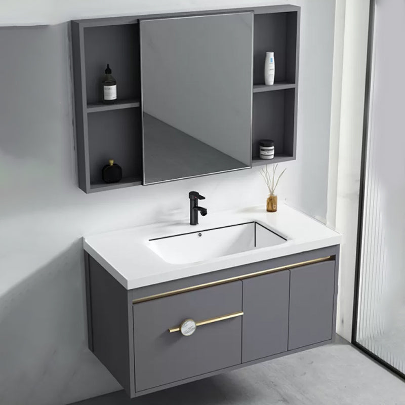 Glam Bathroom Vanity Set Wall Mount Faucet Included Bathroom Sink Vanity Vanity & Faucet & Mirror Cabinet 39.5"L x 19"W x 18"H Ceramic Clearhalo 'Bathroom Remodel & Bathroom Fixtures' 'Bathroom Vanities' 'bathroom_vanities' 'Home Improvement' 'home_improvement' 'home_improvement_bathroom_vanities' 7231452