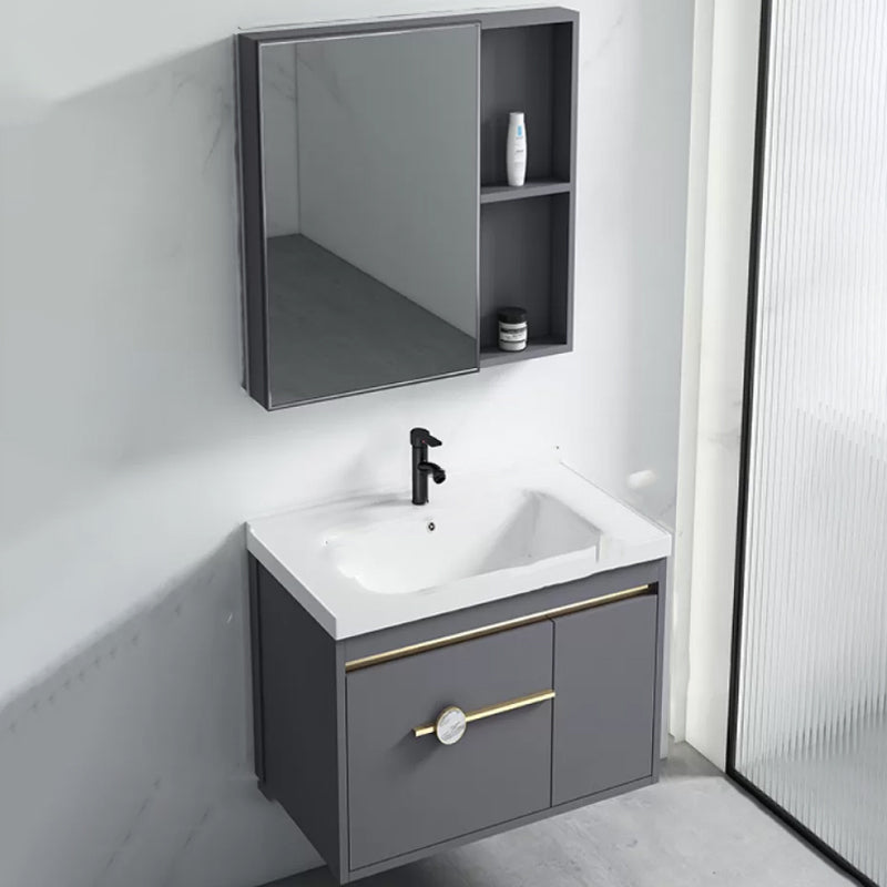 Glam Bathroom Vanity Set Wall Mount Faucet Included Bathroom Sink Vanity Vanity & Faucet & Mirror Cabinet 24"L x 16"W x 18"H Ceramic Clearhalo 'Bathroom Remodel & Bathroom Fixtures' 'Bathroom Vanities' 'bathroom_vanities' 'Home Improvement' 'home_improvement' 'home_improvement_bathroom_vanities' 7231459