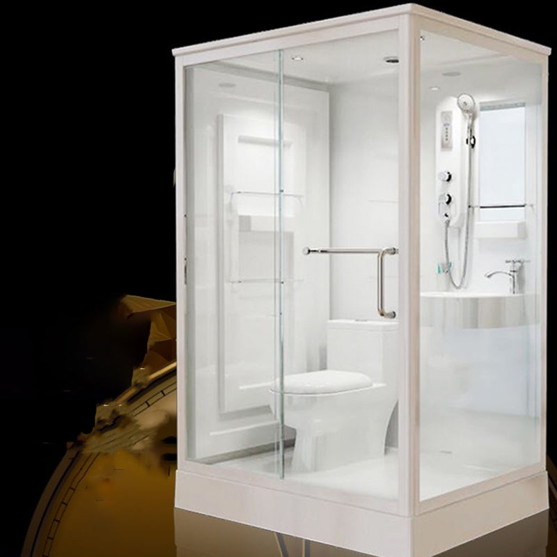 White Framed Frosted Rectangle Shower Stall with Base and Fixed Panel Clearhalo 'Bathroom Remodel & Bathroom Fixtures' 'Home Improvement' 'home_improvement' 'home_improvement_shower_stalls_enclosures' 'Shower Stalls & Enclosures' 'shower_stalls_enclosures' 'Showers & Bathtubs' 7231490