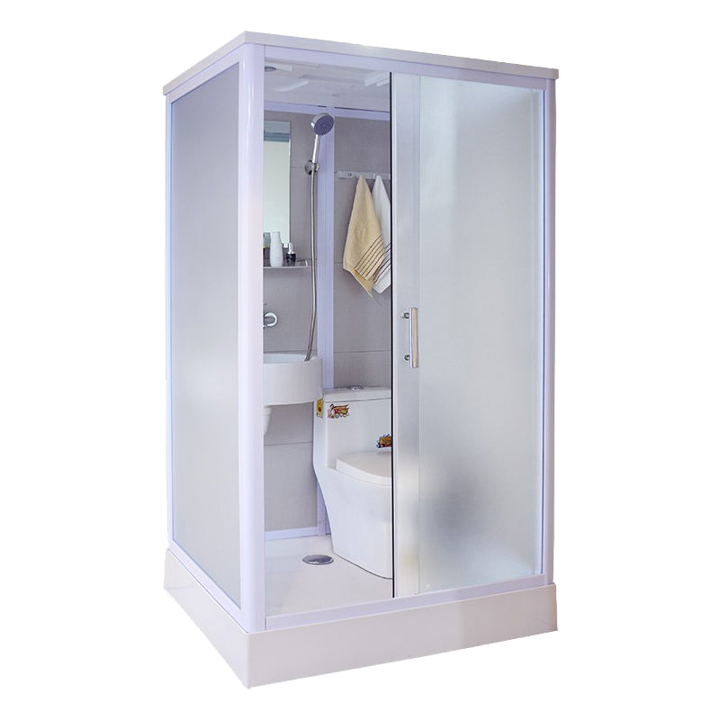 White Framed Frosted Rectangle Shower Stall with Base and Fixed Panel Grey 47"L x 39"W x 85"H Toilet Included Clearhalo 'Bathroom Remodel & Bathroom Fixtures' 'Home Improvement' 'home_improvement' 'home_improvement_shower_stalls_enclosures' 'Shower Stalls & Enclosures' 'shower_stalls_enclosures' 'Showers & Bathtubs' 7231491