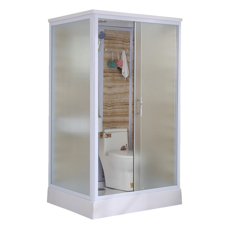 White Framed Frosted Rectangle Shower Stall with Base and Fixed Panel Light Wood 47"L x 39"W x 85"H Toilet Included Clearhalo 'Bathroom Remodel & Bathroom Fixtures' 'Home Improvement' 'home_improvement' 'home_improvement_shower_stalls_enclosures' 'Shower Stalls & Enclosures' 'shower_stalls_enclosures' 'Showers & Bathtubs' 7231493