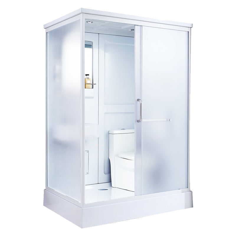 White Framed Frosted Rectangle Shower Stall with Base and Fixed Panel White 55"L x 43"W x 85"H Toilet Included Clearhalo 'Bathroom Remodel & Bathroom Fixtures' 'Home Improvement' 'home_improvement' 'home_improvement_shower_stalls_enclosures' 'Shower Stalls & Enclosures' 'shower_stalls_enclosures' 'Showers & Bathtubs' 7231498