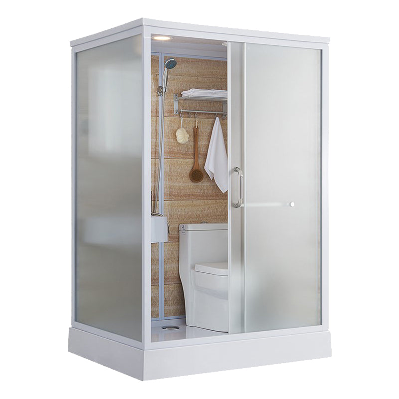 White Framed Frosted Rectangle Shower Stall with Base and Fixed Panel Light Wood 55"L x 43"W x 85"H Toilet Included Clearhalo 'Bathroom Remodel & Bathroom Fixtures' 'Home Improvement' 'home_improvement' 'home_improvement_shower_stalls_enclosures' 'Shower Stalls & Enclosures' 'shower_stalls_enclosures' 'Showers & Bathtubs' 7231500