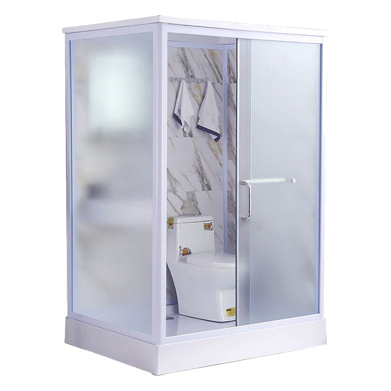 White Framed Frosted Rectangle Shower Stall with Base and Fixed Panel Gray-White 55"L x 43"W x 85"H Toilet Included Clearhalo 'Bathroom Remodel & Bathroom Fixtures' 'Home Improvement' 'home_improvement' 'home_improvement_shower_stalls_enclosures' 'Shower Stalls & Enclosures' 'shower_stalls_enclosures' 'Showers & Bathtubs' 7231503
