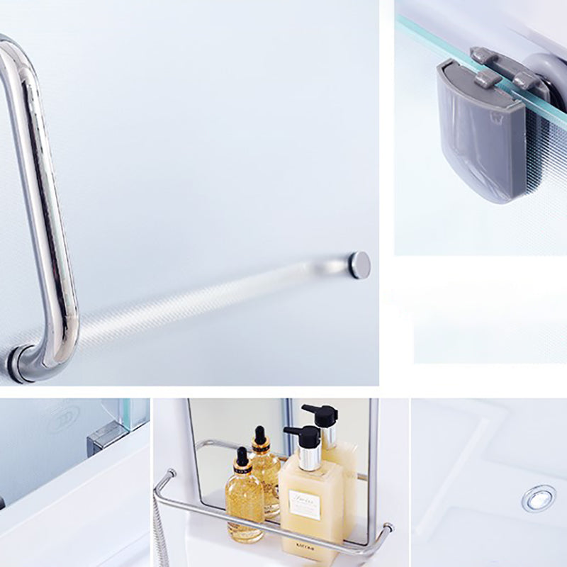 White Framed Frosted Rectangle Shower Stall with Base and Fixed Panel Clearhalo 'Bathroom Remodel & Bathroom Fixtures' 'Home Improvement' 'home_improvement' 'home_improvement_shower_stalls_enclosures' 'Shower Stalls & Enclosures' 'shower_stalls_enclosures' 'Showers & Bathtubs' 7231504