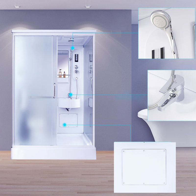White Framed Frosted Rectangle Shower Stall with Base and Fixed Panel Clearhalo 'Bathroom Remodel & Bathroom Fixtures' 'Home Improvement' 'home_improvement' 'home_improvement_shower_stalls_enclosures' 'Shower Stalls & Enclosures' 'shower_stalls_enclosures' 'Showers & Bathtubs' 7231506