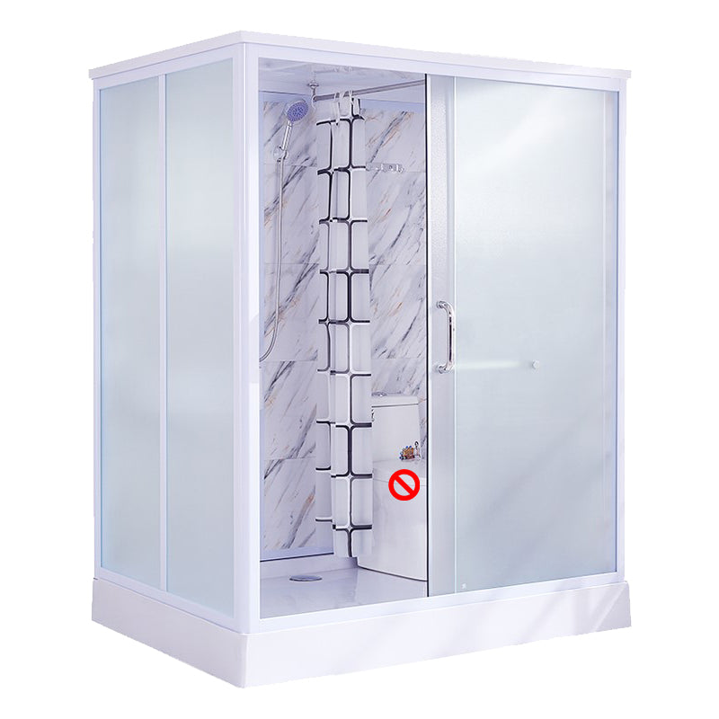 White Framed Frosted Rectangle Shower Stall with Base and Fixed Panel Gray-White 67"L x 47"W x 85"H Toilet Not Included Clearhalo 'Bathroom Remodel & Bathroom Fixtures' 'Home Improvement' 'home_improvement' 'home_improvement_shower_stalls_enclosures' 'Shower Stalls & Enclosures' 'shower_stalls_enclosures' 'Showers & Bathtubs' 7231509