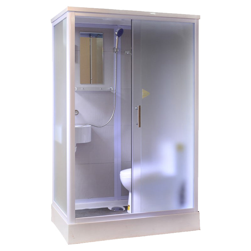 White Framed Frosted Rectangle Shower Stall with Base and Fixed Panel Grey 51"L x 31"W x 85"H Toilet Included Clearhalo 'Bathroom Remodel & Bathroom Fixtures' 'Home Improvement' 'home_improvement' 'home_improvement_shower_stalls_enclosures' 'Shower Stalls & Enclosures' 'shower_stalls_enclosures' 'Showers & Bathtubs' 7231512