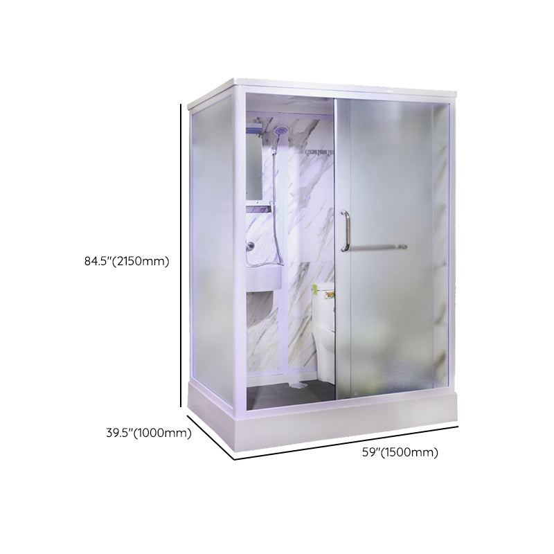 White Framed Frosted Rectangle Shower Stall with Base and Fixed Panel Clearhalo 'Bathroom Remodel & Bathroom Fixtures' 'Home Improvement' 'home_improvement' 'home_improvement_shower_stalls_enclosures' 'Shower Stalls & Enclosures' 'shower_stalls_enclosures' 'Showers & Bathtubs' 7231521