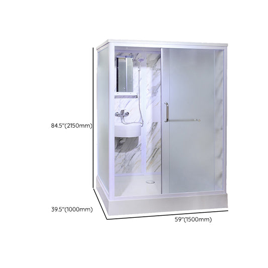 White Framed Frosted Rectangle Shower Stall with Base and Fixed Panel Clearhalo 'Bathroom Remodel & Bathroom Fixtures' 'Home Improvement' 'home_improvement' 'home_improvement_shower_stalls_enclosures' 'Shower Stalls & Enclosures' 'shower_stalls_enclosures' 'Showers & Bathtubs' 7231522