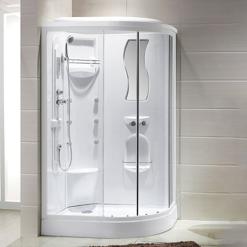 Neo-Round Shower Stall White Tempered Glass Shower Stall with Door Handles Clearhalo 'Bathroom Remodel & Bathroom Fixtures' 'Home Improvement' 'home_improvement' 'home_improvement_shower_stalls_enclosures' 'Shower Stalls & Enclosures' 'shower_stalls_enclosures' 'Showers & Bathtubs' 7231525