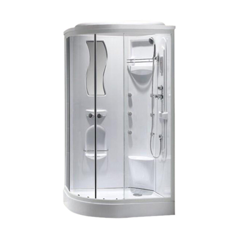 Neo-Round Shower Stall White Tempered Glass Shower Stall with Door Handles 47"L x 35"W x 86"H Right & Low Basin Clearhalo 'Bathroom Remodel & Bathroom Fixtures' 'Home Improvement' 'home_improvement' 'home_improvement_shower_stalls_enclosures' 'Shower Stalls & Enclosures' 'shower_stalls_enclosures' 'Showers & Bathtubs' 7231529