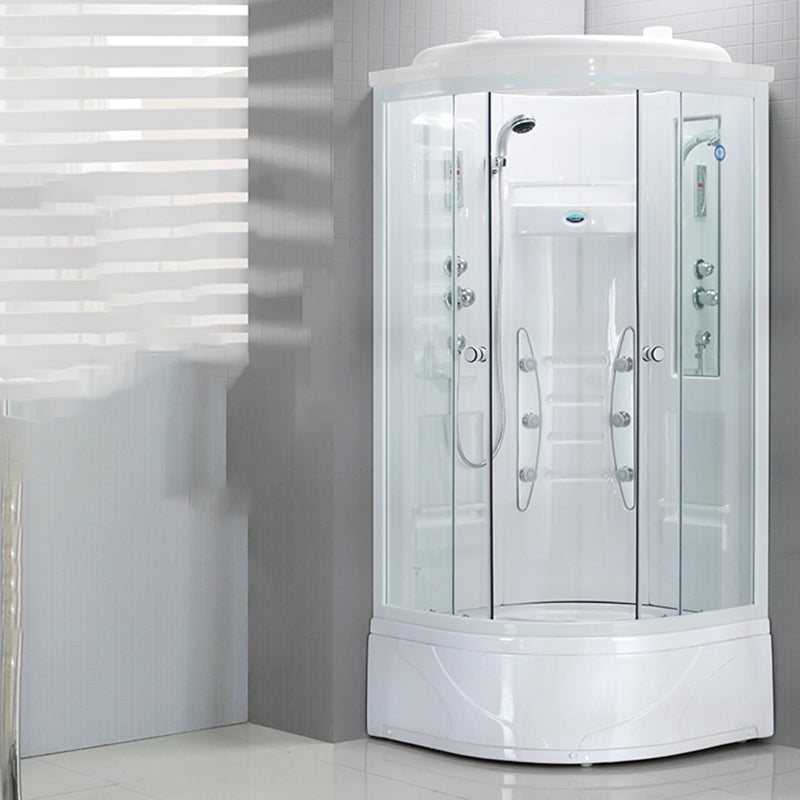 Neo-Round Shower Stall White Tempered Glass Shower Stall with Door Handles 35"L x 35"W x 86"H Medium Basin Clearhalo 'Bathroom Remodel & Bathroom Fixtures' 'Home Improvement' 'home_improvement' 'home_improvement_shower_stalls_enclosures' 'Shower Stalls & Enclosures' 'shower_stalls_enclosures' 'Showers & Bathtubs' 7231531