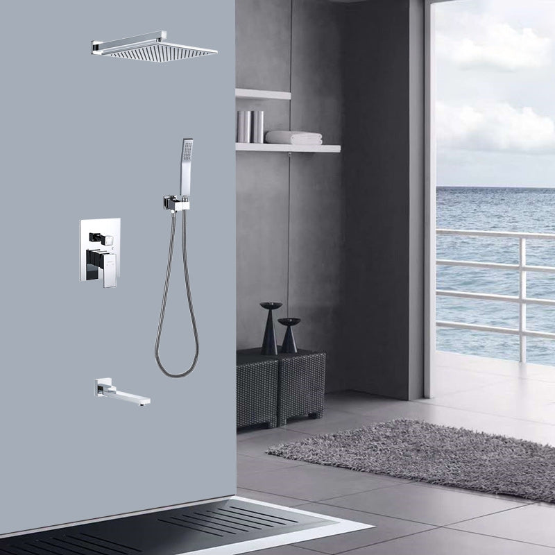 Modern Shower Trim Brass Temperature Control Handheld Shower Head Shower Combo Chrome 10" Hand Spray & In-Wall Top Spray & Water Outlet Clearhalo 'Bathroom Remodel & Bathroom Fixtures' 'Home Improvement' 'home_improvement' 'home_improvement_shower_faucets' 'Shower Faucets & Systems' 'shower_faucets' 'Showers & Bathtubs Plumbing' 'Showers & Bathtubs' 7231942