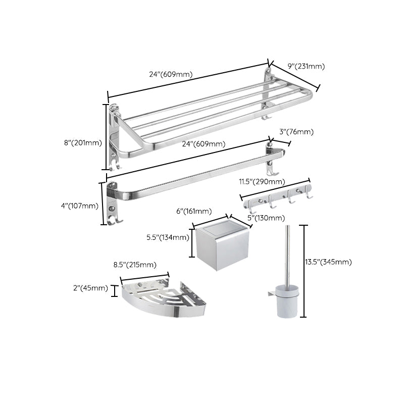 Modern Stainless Steel Bathroom Accessory Kit Towel Bar Paper Holder Bath Hardware Set Clearhalo 'Bathroom Hardware Sets' 'Bathroom Hardware' 'Bathroom Remodel & Bathroom Fixtures' 'bathroom_hardware_sets' 'Home Improvement' 'home_improvement' 'home_improvement_bathroom_hardware_sets' 7232239