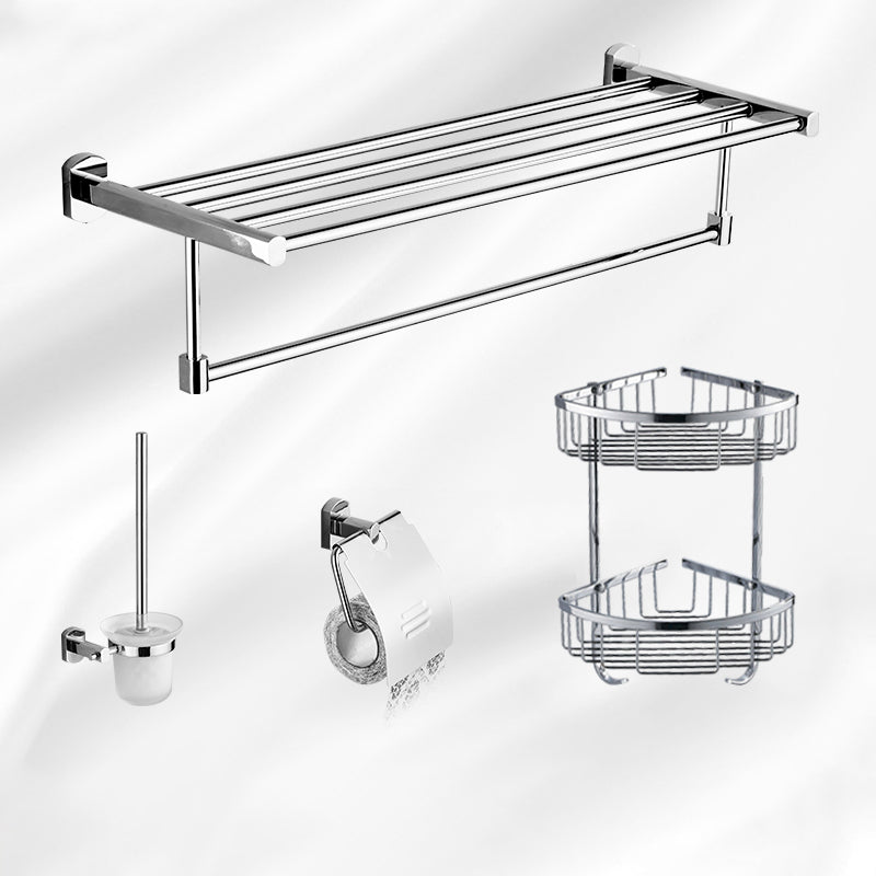Modern Bath Hardware Set Stainless Steel Bath Shelf Towel Bar Bathroom Accessory Kit 4-Piece Set (Toilet Brush) Clearhalo 'Bathroom Hardware Sets' 'Bathroom Hardware' 'Bathroom Remodel & Bathroom Fixtures' 'bathroom_hardware_sets' 'Home Improvement' 'home_improvement' 'home_improvement_bathroom_hardware_sets' 7232258