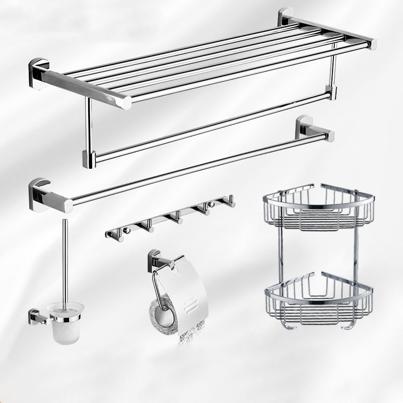 Modern Bath Hardware Set Stainless Steel Bath Shelf Towel Bar Bathroom Accessory Kit 6-Piece Set (Toilet Brush) Clearhalo 'Bathroom Hardware Sets' 'Bathroom Hardware' 'Bathroom Remodel & Bathroom Fixtures' 'bathroom_hardware_sets' 'Home Improvement' 'home_improvement' 'home_improvement_bathroom_hardware_sets' 7232261