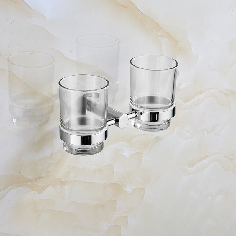 Modern Bath Hardware Set Stainless Steel Bath Shelf Towel Bar Bathroom Accessory Kit Toothbrush Holder (Double Cups) Clearhalo 'Bathroom Hardware Sets' 'Bathroom Hardware' 'Bathroom Remodel & Bathroom Fixtures' 'bathroom_hardware_sets' 'Home Improvement' 'home_improvement' 'home_improvement_bathroom_hardware_sets' 7232264