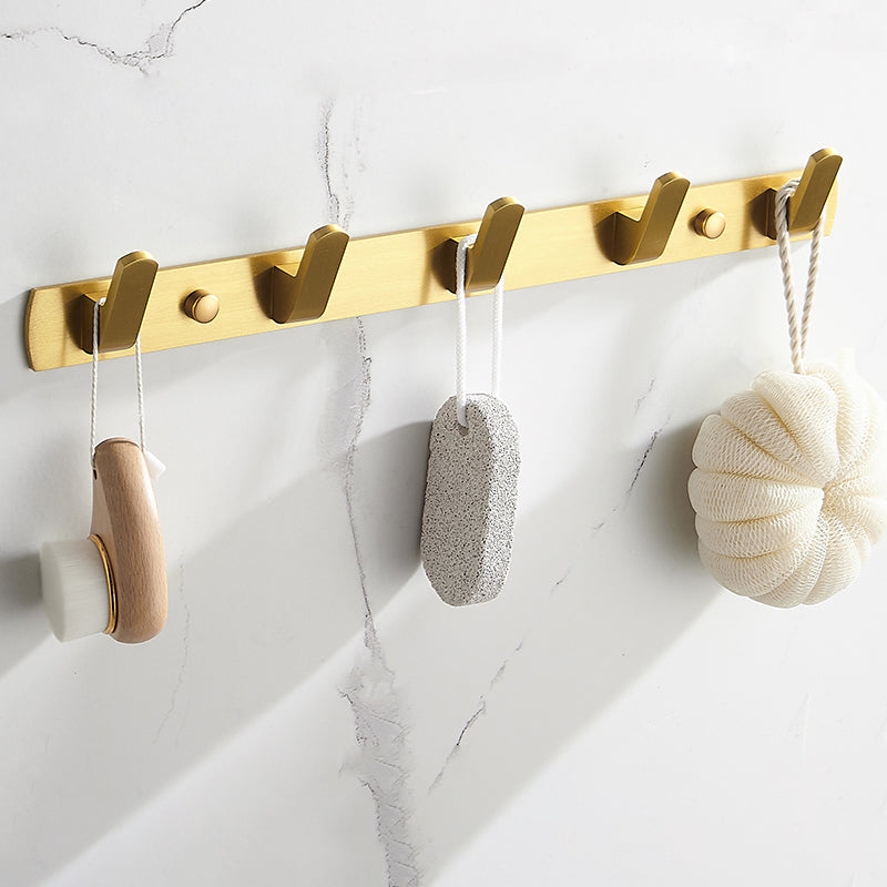 Modern Gold Bathroom Accessory Kit Towel Bar Bath Shelf Bath Hardware Set Towel Robe Hook (Row Hooks) Clearhalo 'Bathroom Hardware Sets' 'Bathroom Hardware' 'Bathroom Remodel & Bathroom Fixtures' 'bathroom_hardware_sets' 'Home Improvement' 'home_improvement' 'home_improvement_bathroom_hardware_sets' 7232272