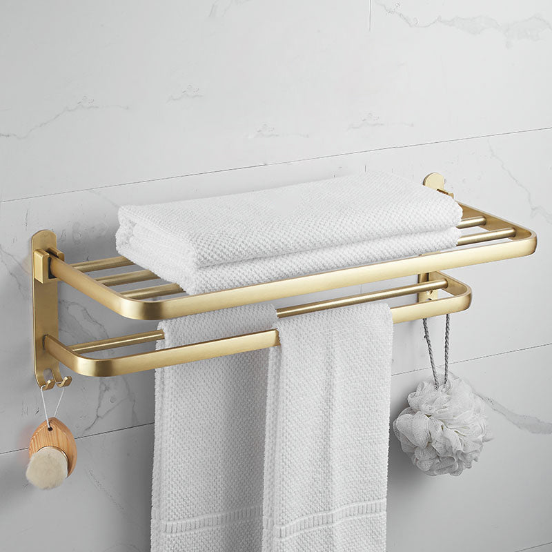 Modern Gold Bathroom Accessory Kit Towel Bar Bath Shelf Bath Hardware Set Foldable Towel Rack (23"L) Clearhalo 'Bathroom Hardware Sets' 'Bathroom Hardware' 'Bathroom Remodel & Bathroom Fixtures' 'bathroom_hardware_sets' 'Home Improvement' 'home_improvement' 'home_improvement_bathroom_hardware_sets' 7232273