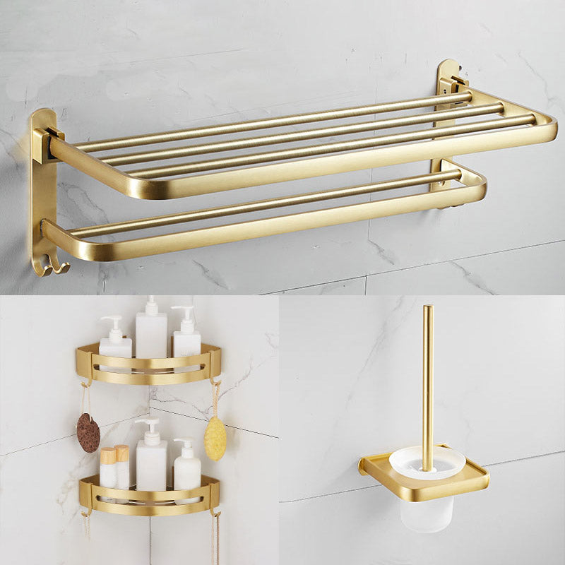 Modern Gold Bathroom Accessory Kit Towel Bar Bath Shelf Bath Hardware Set 4-Piece Set (Toilet Brush) Clearhalo 'Bathroom Hardware Sets' 'Bathroom Hardware' 'Bathroom Remodel & Bathroom Fixtures' 'bathroom_hardware_sets' 'Home Improvement' 'home_improvement' 'home_improvement_bathroom_hardware_sets' 7232282