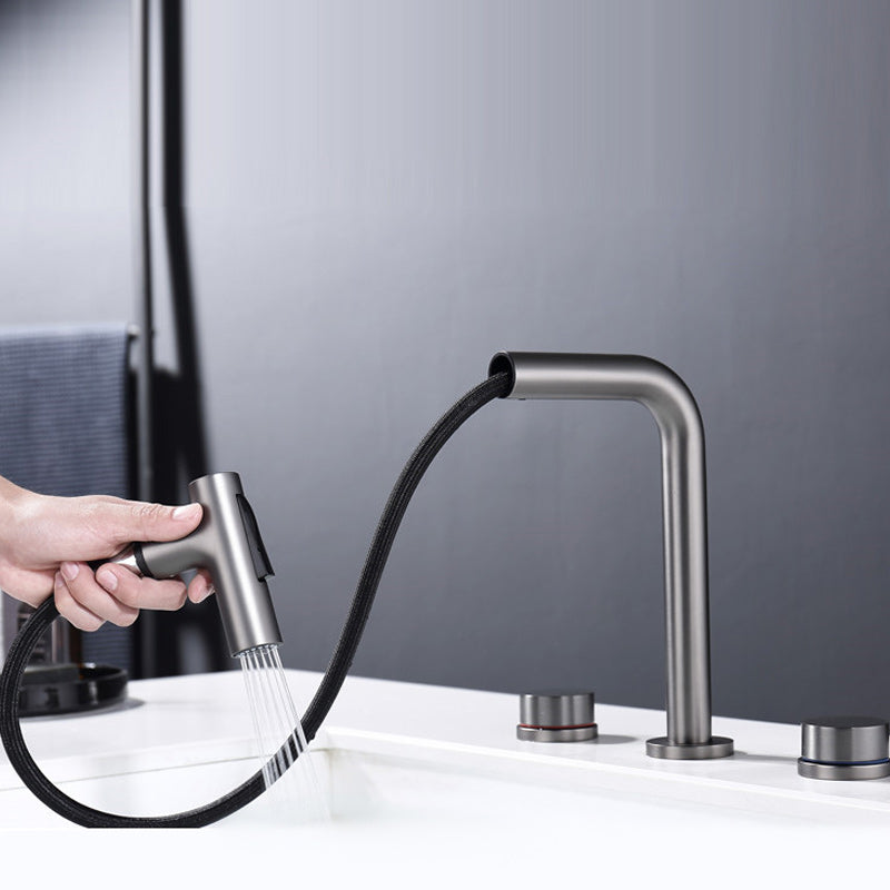 Widespread Bathroom Faucet Swivel Spout High-Arc with Pull Out Sprayer Clearhalo 'Bathroom Remodel & Bathroom Fixtures' 'Bathroom Sink Faucets' 'Bathroom Sinks & Faucet Components' 'bathroom_sink_faucets' 'Home Improvement' 'home_improvement' 'home_improvement_bathroom_sink_faucets' 7233558