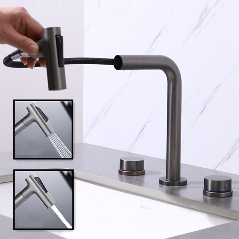 Widespread Bathroom Faucet Swivel Spout High-Arc with Pull Out Sprayer Clearhalo 'Bathroom Remodel & Bathroom Fixtures' 'Bathroom Sink Faucets' 'Bathroom Sinks & Faucet Components' 'bathroom_sink_faucets' 'Home Improvement' 'home_improvement' 'home_improvement_bathroom_sink_faucets' 7233562
