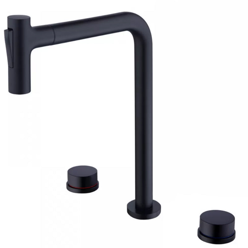 Widespread Bathroom Faucet Swivel Spout High-Arc with Pull Out Sprayer Black Tall 2 Handles Clearhalo 'Bathroom Remodel & Bathroom Fixtures' 'Bathroom Sink Faucets' 'Bathroom Sinks & Faucet Components' 'bathroom_sink_faucets' 'Home Improvement' 'home_improvement' 'home_improvement_bathroom_sink_faucets' 7233564