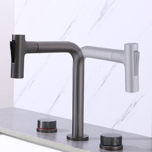 Widespread Bathroom Faucet Swivel Spout High-Arc with Pull Out Sprayer Clearhalo 'Bathroom Remodel & Bathroom Fixtures' 'Bathroom Sink Faucets' 'Bathroom Sinks & Faucet Components' 'bathroom_sink_faucets' 'Home Improvement' 'home_improvement' 'home_improvement_bathroom_sink_faucets' 7233570